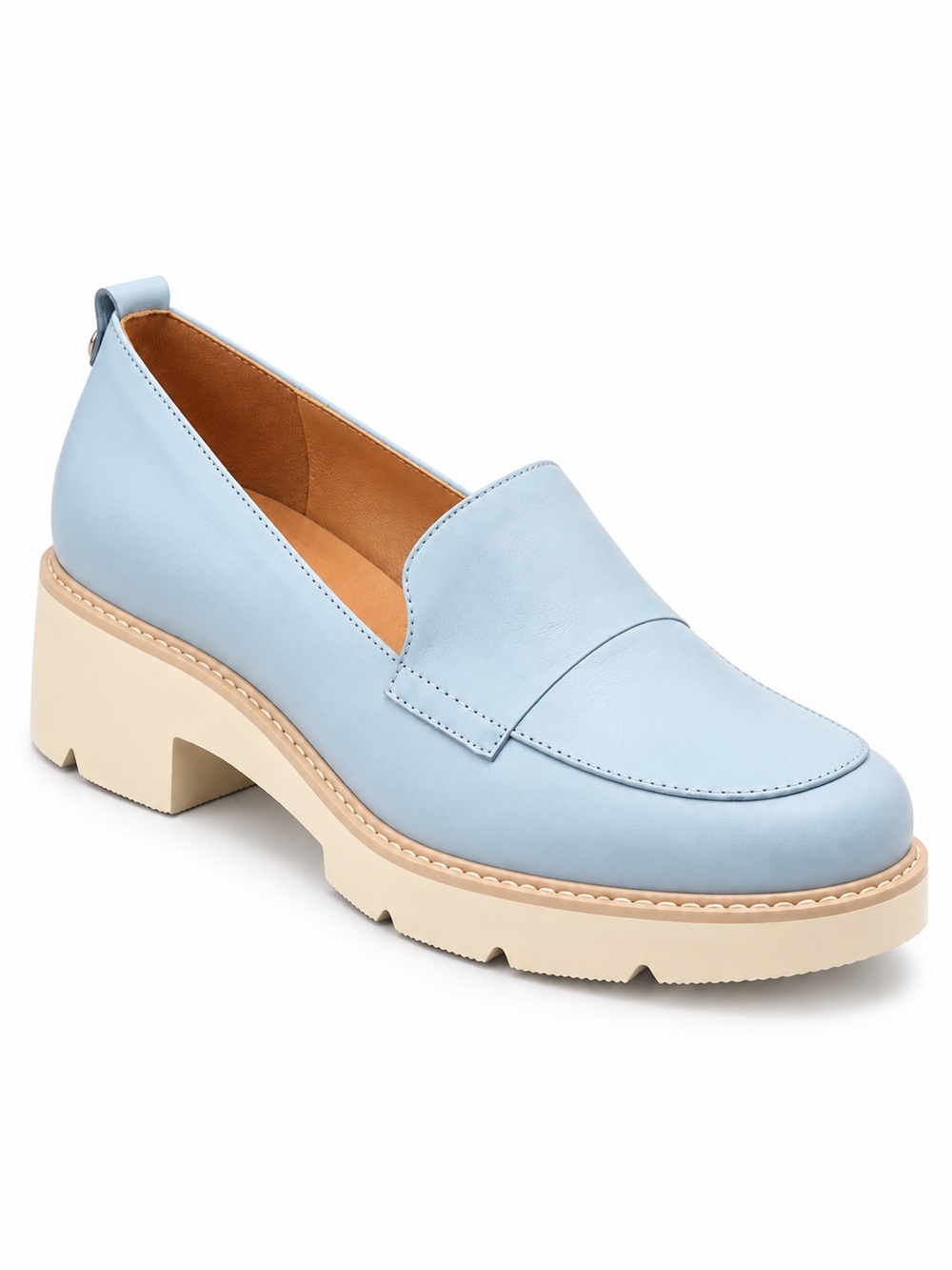 Naturalizer Darry Light Blue Leather Loafers Women’s Size 8.5 W Wide Lug Sole
